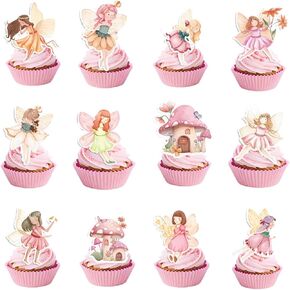 30PCS Fairy Cupcake Toppers Fairy Cake Decoration Fairy Garden Topper for Fairy Party Birthday Baby Shower