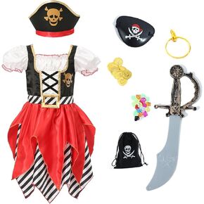 Wizland Girls Pirate Costume Buccaneer Princess Dress for Kids Pirate Role Play Dress Up Set