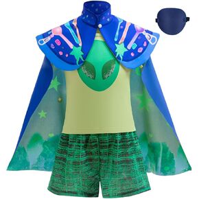 Alien Costume for Boys Party Dress Up Adventure Outfit (T-shirt,Shorts,Cape,Eye Mask)