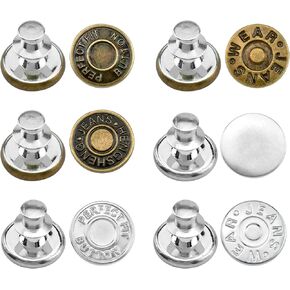 Deshionew 6 Style Instant Button Pins for Loose Jeans, No Sew and No Tools Replacement Snap Tack Pant Button Reusable Adjustable Metal Jean Button Tightener Pins for Expand or Shorten Pants Waist