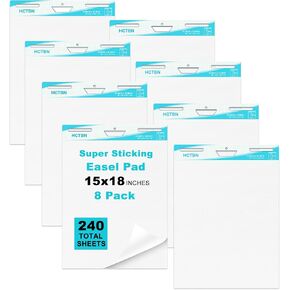 Sticky Mini Easel Pad, 8 Pads, 15 in x 18 in, 30 Sheets/Pad, Self Stick Flip Chart Paper, Sticky Chart Paper for Teachers, Anchor Chart Paper for Office