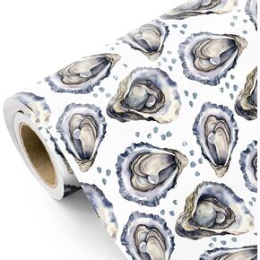 WRAPAHOLIC Oyster Wrapping Paper Roll - Mini Roll - 17 Inch x 16.5 Feet - Watercolor Oyster Under the Sea Wrapping Paper Perfect for Seafood Lover, Beach Party, Wedding, Birthday