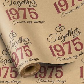 RUSPEPA 50th Golden Anniversary Wrapping Paper, Mini Roll, Together Since 1975" Text Design Kraft Paper, Gift Wrapping Paper Roll for Wedding Anniversary, Party, 17 in x 16.4 ft