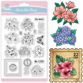 GLOBLELAND Flowers Postage Stamps Clear Stamps for Card Making Spring Flowers Magnolia Postmark Silicone Clear Stamps Transparent Stamps Seal for DIY Scrapbooking Embossing Photo Album Decor