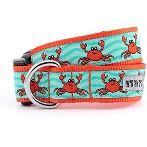 The Worthy Dog Nautical Red Crabs Pattern Designer Adjustable and Comfortable Nylon Webbing, Side Release Buckle Collar for Dogs - Fits Small Dogs, Teal Color-Small