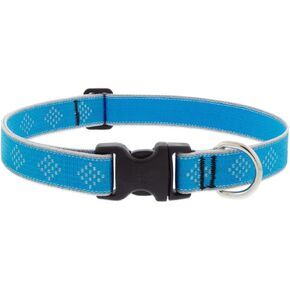 Lupine Reflective Dog Collar 1" Wide Blue Diamond Adjusts from 12" to 20"