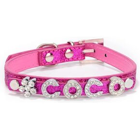 THAIN Personalized Bling Dog Collars with Name,Custom DIY Rhinestone Charm Dog Cat Collar for Small Medium and Large Dogs (XS, Hot Pink)