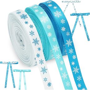 6 Rolls 60 Yards Frozen Snowflake Ribbon 3/8" Wide Blue White Snowflake Wired Edge Ribbon Xmas Satin Decor for Winter DIY Crafts Gift Wrapping Accessories