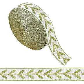 OLYCRAFT 13.1 Yards Jacquard Ribbon Trim Leaf Pattern Jacquard Polyester Embroidery Trim 1.2 Inch Wide Leaf Woven Embroidery Ribbons for DIY Sewing Crafts Handmade Bag Belts Clothing Decor