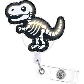 Badge Reels Holder Retractable Keychain Heavy Duty with ID Clip for Nurse Key Card Name Tag Skull Medical Work Office (Xray Dinosaur)