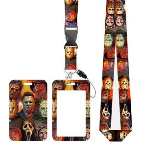 Funny Horror Scream Face ID Badge Holder with Lanyard Retractable Badge Reel Horror Movie Gifts Lanyards，Keychain Name Tag ID Card Protector Student Teacher Doctor Office Gift