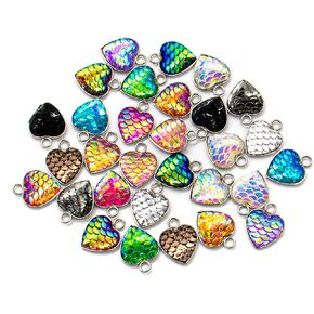 AUEAR, Mermaid Fish Scale Charms Pendent for DIY Necklace Bracelet Earring Jewelry Making (30 Pack, Heart Shape)