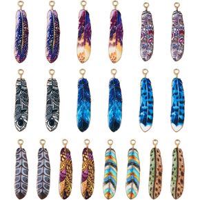 FASHEWELRY Printed Alloy Feather Charms Pendants Mixed Color Feather Rack Plating Alloy Pendants Animals Wings Plumage Charms Metal Collection for DIY Necklace Bracelet Jewelry Making