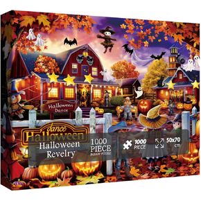 Halloween Holiday Horror Puzzles for Adults 1000 Pieces, Fall Barn Jigsaw Puzzle, Scary Pumpkin Ghost Puzzles
