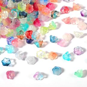 150 Pcs Glass Bellflower Beads for Jewelry Making, Flower Beads for Bracelets Gradient Clear Floral Beads Beaded Charms for DIY Beading Projects Bracelets Necklaces Earrings