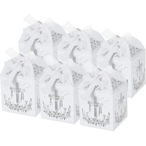 LEMESO 25 Pieces Baptism Favor Boxes Laser Cut Favor Boxes with 25 Ribbons and 25 Cross Tags, Great for Christian, Baby Shower, Wedding Small Gift Bags Decorations