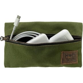 Hide & Drink Durable Water Resistant Canvas All Purpose Utility & Charger Case for MacBook, iPad & Laptop Handmade Olive