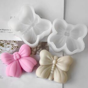 2PCS Bow Candle Mold Bowknot with Butterfly Design Silicone Mould for Fondant, Chocolate, Wax, Soap, Epoxy Resin, Plaster, Clay, DIY Crafts