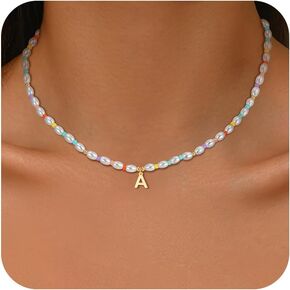 Pearl Initial Necklaces for Girls Kids, Teen Girl Gifts Trendy Stuff 14K Gold Plated Initial Necklaces Birthday Gifts Pearl Jewelry for Girls Kids