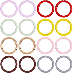 16pcs Keychain Rings, Keychain Clip Spring O Ring Clips, Round Carabiner Clip Circle Clips Rings Clasp for Key Ring Buckle Bags Purses Keyrings (Multicolor, OD 1.27")
