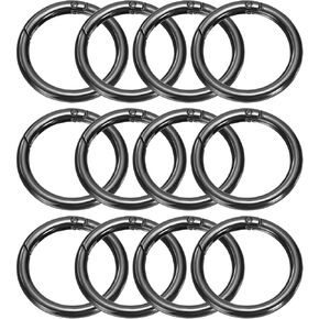 HARFINGTON 12pcs Metal Spring O Rings 1.2" Trigger Spring Keyrings Buckle Round Snap Clip for DIY Keychains Bag Purse Handbag, Black