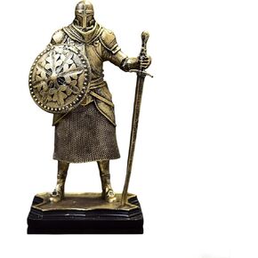 Medieval Armored Knight Warrior Figurines Gold Bronze Decorative Statues with Shields and Swords Home Office Desktop Decor Collections Gifts 4.7 * 3.5 * 8.3 Inches (Knight-03CF)