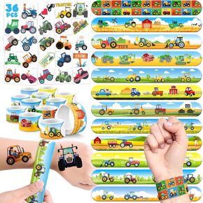 60 PCS Tractor Party Favors Set - 36 Temporary Tattoos Sticker & 24 Slap Bracelets for Kids, Perfect for Birthday Parties, Classroom Rewards and Gifts