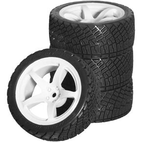 OD 2.67" 1/10 RC On-Road tires and reinforced 5-spoke nylon plastic rim set 12mm Hex For RC 1/10 RC On-Road Cars HSP HPI Tamiya Kyosho TT01 TT02 XV01 WRC Race Grade Tires w181 (W181 White)