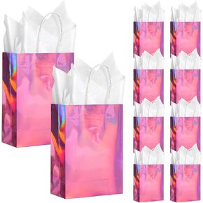 24 Pcs Winter Snowflake Gift Bags, Blue and Purple Snowflake Goodie Bags Bulk with 24 Tissue Paper, Holiday Kraft Paper Party Favor Bags with Handles for Birthday Christmas Winter Wonderland