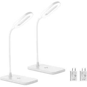 2PCS LED Desk Lamps, Table Lamp, Night Stand Light for Home, 3 Lighting Modes, Wireless Fast Charging, Desk Light Touch Control with Adjustable Gooseneck for Reading