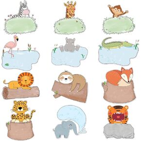 72 Pieces Jungle Animal Cutouts Safari Friend Bulletin Board Cut Outs Versatile Woodland Theme Name Tags Classroom School Cardboard Decor for Baby Shower Photo Prop Favors Birthday Party Decorations