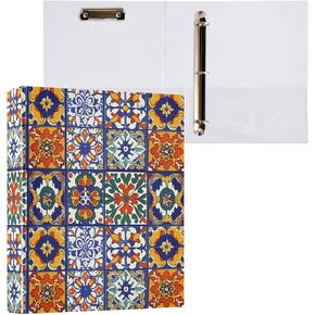 French Country Blue Tile Yellow Lemons 3 Ring Binder 1.5" Decorative D-Ring Binder with Clipboard&3 Clear Pockets, Holds 200 Sheets A4 Size Paper Waterproof Binders for School Home Office