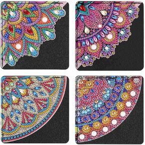 4 Pcs Diamond Art Bookmarks Kits Leather Corner DIY Diamond Art Bookmark for Book Lovers Reading Lovers Adults Women Triangle Making Diamond Bookmark Mandala Flower Crafts Supplies Birthday Gifts