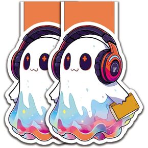 (2Pcs) Cute Ghost and Headphones Halloween Magnetic Bookmark Book Page Markers Gift for Reading Lover Nerd Book Addict Bookish Reader Student Teacher Office Stationery - Size 2.6"x2" When Folded