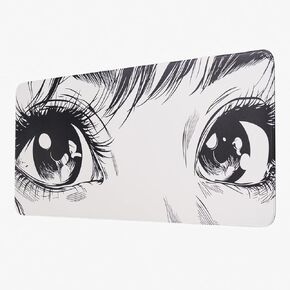 Anime Eyes Gaming Mouse Pad, Japanese Manga Girl Desk Mat for Keyboard, Non-Slip Black White Large Computer Keyboard Mouse Pad Desktop Protector, 27.5" x 11.8 (Black)