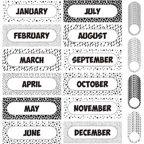 Crtiin 60 Pcs Monthly Headliners Painted Dots on White Months of The Year for Classroom Monthly Bulletin Board Decorations Borders Monthly Headers with 48 Round Blank Cutouts for School Bulletin