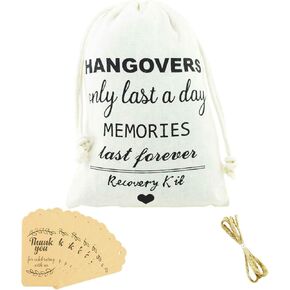 AOODOOM Bachelorette Party Favors Hangover Kit - 10 PCS (5'' x 7'') Party Favor Bags with 10 PCS Gift Tags and Cotton Drawstring for Wedding Survival Recovery Kit and Bridesmaid Gifts