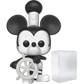 POP Disney: Mickey's 90th Anniversary - Steamboat Willie Funko Vinyl Figure (Bundled with Compatible Box Protector Case), Multicolor, 3.75 inches