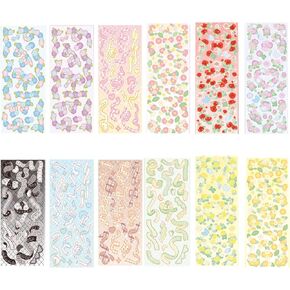 Korean Stickers Kpop Deco Stickers for Photocard, DANUDON 12 Sheets DIY Colorful Self Adhesive Stickers Decorative Ribbon Rose Flower Kpop Stickers for Scrapbook Binder Album Craft Cards