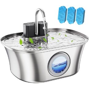 Wireless Cat Water Fountain - 108oz/3.2L Battery Operated Pet Water Fountain Stainless Steel, Automatic Cordless Cat Water Fountain Water Dispenser for Indoor Cats & Dogs & Small Animals