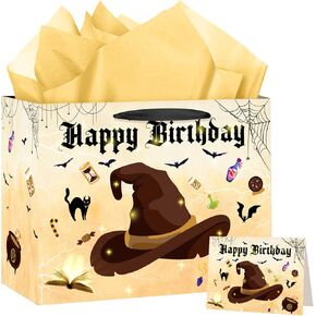 LUUFILx Wizard Birthday Gift Bag Wizard Hat Birthday Party Favors with Wrapping Paper Card Wizard School Gift Wrap Bag for Girls Boys Wizard Party Decorations Party Supplies (Yellow)