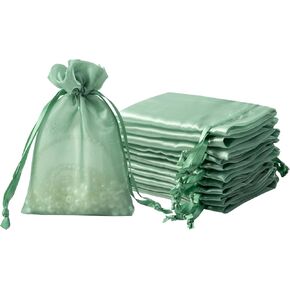 QIANF 20 Pcs Sage Green Small Organza Bags 4X6 inch for Wedding Favors with Drawstring, Mini Mesh Gift Bags Jewelry Pouch for Candy Bridal Shower Party Favor Baby Shower Christmas