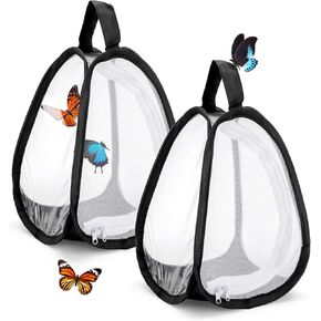 Kingrol 2 Pack Collapsible Insect & Butterfly Habitat Cage, Pop-Up Butterfly Terrarium with Clear Window, Zipper Access & Polyester Base, 7.75 x 7.75 x 11 Inch
