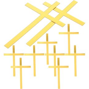 jojofuny 10pcs Baptism Cake Toppers: Acrylic Gold Cross Cake Topper for Baptism - Crossing Cupcake Dessert Insert Cards for Birthday Baby Shower Party Christian Decor