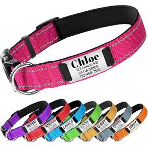 LINMAGCO Reflective Personalized Dog Collar with Bells Soft Leather Style Sturdy & Adjustable Collar with Engraved Nameplate for Small Medium Large Dogs,Blue
