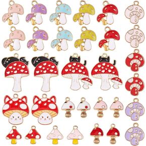 32 Pieces Mushroom Pendant Charms Alloy Enamel Mushroom Pendant Red Cute Mushroom Charms for Jewelry Necklace Bracelet Earring Making