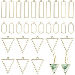 CHGCRAFT 30Pcs 3Styles Open Back Bezel Pendant Geometric Hollow Frame Charms Including Oval Rectangle Triangle for DIY UV Resin Epoxy Resin DIY Jewelry Earring Making, Light Gold