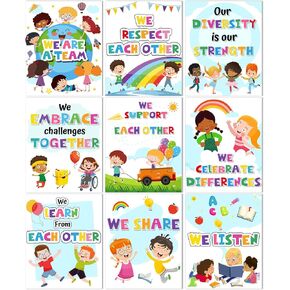 9 Pcs Diversity Classroom Posters 11x14in Rainbow Multicultural Classroom Decorations Colorful Inclusive Teacher Posters Diversity Bulletin Board for Back to School Preschool Elementary Decor