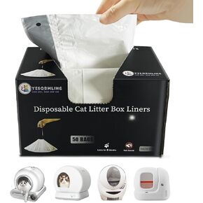 50 Count Cat Litter Box Liners with Drawstring, Thickened Design Compatible with Robot 3 Litter Box and PETKIT Pura MAX, Drawstring Litter Box Liner/Home Trash Bags (50 Count)