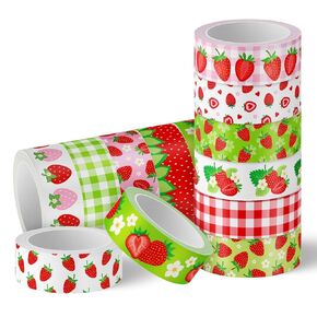 12 Rolls Strawberry Washi Tape Sweet Red Berry Decorative Masking Tape Set Summer Fruit Wrapping Paper Tapes for Scrapbook Journal DIY Art Crafts